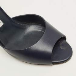مملوكة مسبقًا Manolo Blahnik Jadarona Size 39 Navy Blue Leather Mules