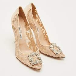 Pre Owned حذاء كعب عالي مانوولو بلاميك هاغيسي دانتيل و ساتان بيج مقاس 41