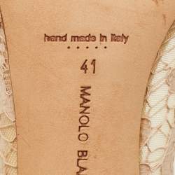 Pre Owned حذاء كعب عالي مانوولو بلاميك هاغيسي دانتيل و ساتان بيج مقاس 41