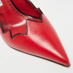 Pre Owned Manolo Blahnik Scalloped Size 40.5 Red/Black Leather Pumps
