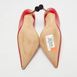 Pre Owned Manolo Blahnik Scalloped Size 40.5 Red/Black Leather Pumps