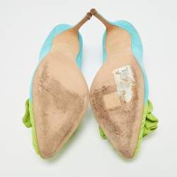 Pre Owned حذاء كعب عالي مانولو بلانيك جلد أزرق/أخضر مقاس 40.5 بشراشيب أرليتي