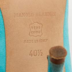 Pre Owned حذاء كعب عالي مانولو بلانيك جلد أزرق/أخضر مقاس 40.5 بشراشيب أرليتي