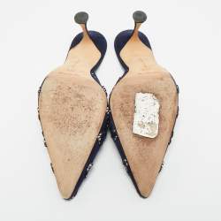 Pre Owned حذاء سلايد مانولو بلانيك سويدي أزرق كحلي مقاس 38.5