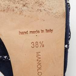 Pre Owned حذاء سلايد مانولو بلانيك سويدي أزرق كحلي مقاس 38.5