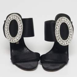 Pre Owned صندل مانولو بلانيك فيبيونا مزين بكريستال ساتان أسود مقاس 37.5