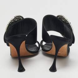 Pre Owned صندل مانولو بلانيك فيبيونا مزين بكريستال ساتان أسود مقاس 37.5