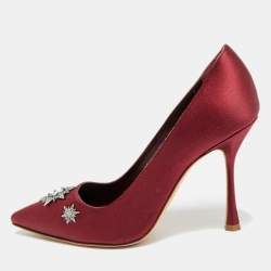 Pre Owned Manolo Blahnik Size 36 Burgundy Satin Stars Embellished Pointed Toe Pumps