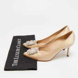 مملوكة مسبقًا Manolo Blahnik Hangisi Size 38.5 Beige Satin Pumps