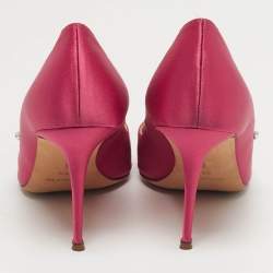 Pre Owned Manolo Blahnik Nadira Size 38.5 Pink Satin Jewel Embellished Pointed Toe Pumps