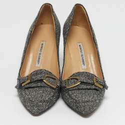 Pre Owned حذاء لوفر كعب عالي مقدمته مدببة مانولو بلانيك قماش تويد أسود مقاس 41