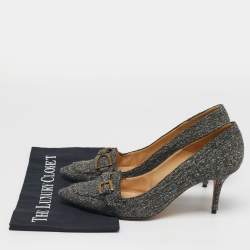 Pre Owned حذاء لوفر كعب عالي مقدمته مدببة مانولو بلانيك قماش تويد أسود مقاس 41