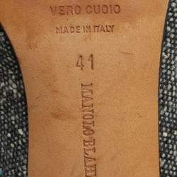 Pre Owned حذاء لوفر كعب عالي مقدمته مدببة مانولو بلانيك قماش تويد أسود مقاس 41