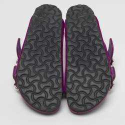 Pre Owned Manolo Blahnik Size 37 Purple Leather and Velvet Crystal Embellished Flat Sandals