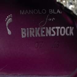 Pre Owned Manolo Blahnik Size 37 Purple Leather and Velvet Crystal Embellished Flat Sandals