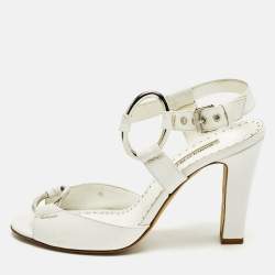 Pre Owned Manolo Blahnik Size 39 White Leather Ankle Strap Sandals