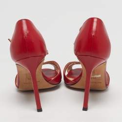 مملوكة مسبقًا صندل مانولو بلانيك فتحة كعب و مقدمة مفتوحة جلد أخضر مقاس 40