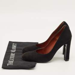 Pre Owned حذاء كعب عالي مانولو بلانيك مقدمة دائرية شامواه أسود مقاس 36.5