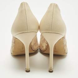 مملوكة مسبقًا حذاء كعب عالي مانولو بلانيك هانغيسي دانتيل بيج وساتان مقاس 39.5