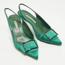 Pre Owned حذاء كعب عالي مانولو بلانيك ساتان أخضر دولوريس سليب باك مقاس 40