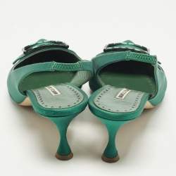 Pre Owned حذاء كعب عالي مانولو بلانيك ساتان أخضر دولوريس سليب باك مقاس 40