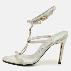 Pre Owned صندل مانولو بلانيك فتحة كعب و مقدمة مفتوحة جلد أخضر مقاس 40