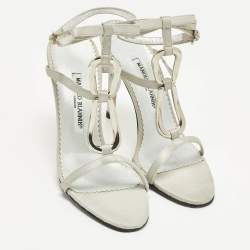 Pre Owned صندل مانولو بلانيك فتحة كعب و مقدمة مفتوحة جلد أخضر مقاس 40