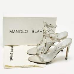 Pre Owned صندل مانولو بلانيك فتحة كعب و مقدمة مفتوحة جلد أخضر مقاس 40