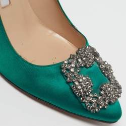 مملوكة مسبقًا Manolo Blahnik Hangisi Size 35.5 Green Satin Pumps