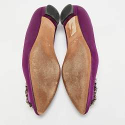 Pre Owned Manolo Blahnik Hangisi Size 37 Purple Satin Crystal Embellished Ballet Flats
