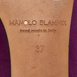 Pre Owned Manolo Blahnik Hangisi Size 37 Purple Satin Crystal Embellished Ballet Flats