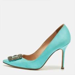 Pre Owned Manolo Blahnik Hangisi Size 40 Blue Satin Pumps