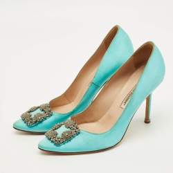 Pre Owned Manolo Blahnik Hangisi Size 40 Blue Satin Pumps