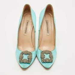 Pre Owned Manolo Blahnik Hangisi Size 40 Blue Satin Pumps