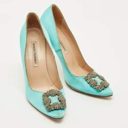 Pre Owned Manolo Blahnik Hangisi Size 40 Blue Satin Pumps