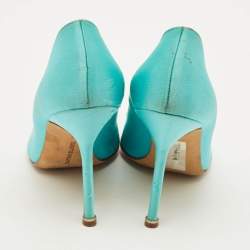 Pre Owned Manolo Blahnik Hangisi Size 40 Blue Satin Pumps