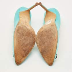Pre Owned Manolo Blahnik Hangisi Size 40 Blue Satin Pumps