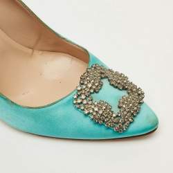 Pre Owned Manolo Blahnik Hangisi Size 40 Blue Satin Pumps