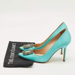 Pre Owned Manolo Blahnik Hangisi Size 40 Blue Satin Pumps