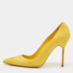 Pre Owned Manolo Blahnik BB Size 38 Yellow Suede Pointed Toe Pumps