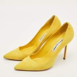 Pre Owned حذاء كعب عالي مانولو بلانيك مقدمة مدببة شامواه بيج مقاس 40