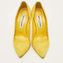 Pre Owned حذاء كعب عالي مانولو بلانيك مقدمة مدببة شامواه بيج مقاس 40