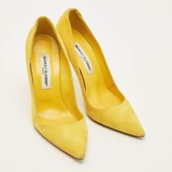 Pre Owned حذاء كعب عالي مانولو بلانيك مقدمة مدببة شامواه بيج مقاس 40