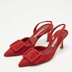 Pre Owned Manolo Blahnik Maysli Size 38 Red Suede Slingback Pumps