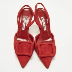 Pre Owned Manolo Blahnik Maysli Size 38 Red Suede Slingback Pumps