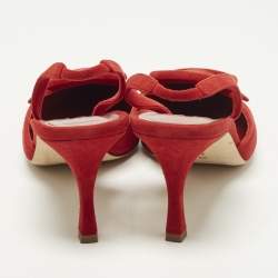 Pre Owned Manolo Blahnik Maysli Size 38 Red Suede Slingback Pumps