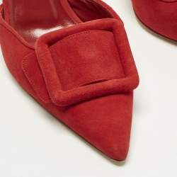 Pre Owned Manolo Blahnik Maysli Size 38 Red Suede Slingback Pumps