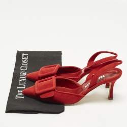 Pre Owned Manolo Blahnik Maysli Size 38 Red Suede Slingback Pumps