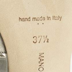 Pre Owned Manolo Blahnik Lurum Crystal Embellished Size 37.5 Grey Satin Mules 