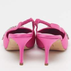 Pre Owned Manolo Blahnik Terala Size 40 Pink Satin Crystal Embellished Slingback Pumps